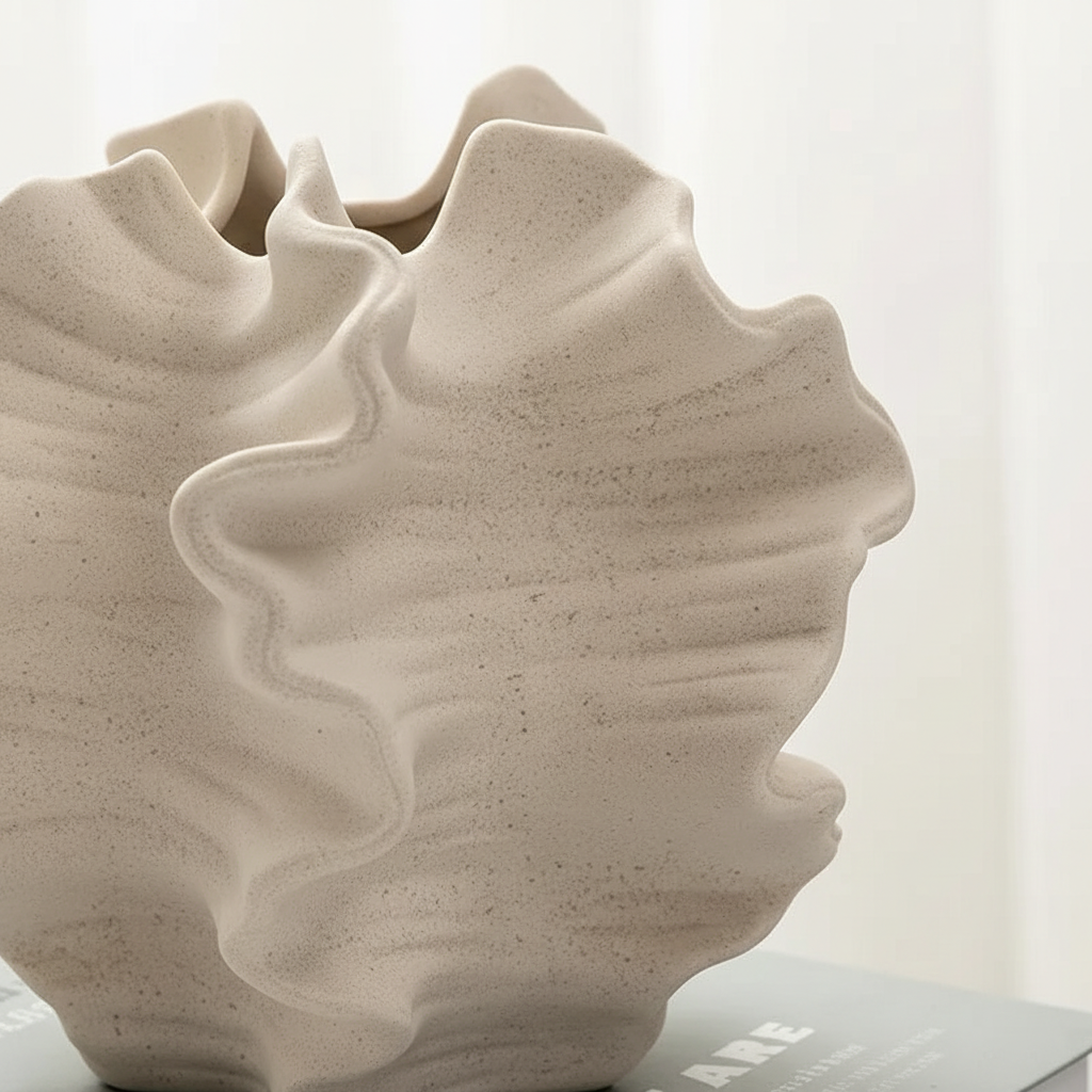 Close-up of Petal Waves Porcelain Vase geometric wavy pattern